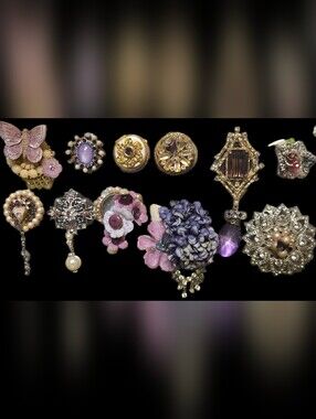 handmade refrigerator magnets made with vintage jewelry purple tones rhinestones